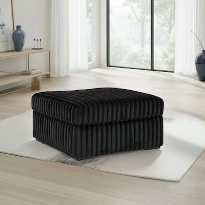 Addy Oversized Square Ottoman, Black Jumbo Corduroy Polyester, 39 Inch