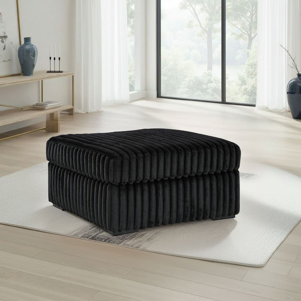 Addy Oversized Square Ottoman, Black Jumbo Corduroy Polyester, 39 Inch