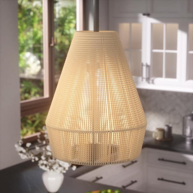 Acroma 1-light Farmhouse Coastal Boho Rattan Kitchen Island Pendant - 10'' D * 62'' H