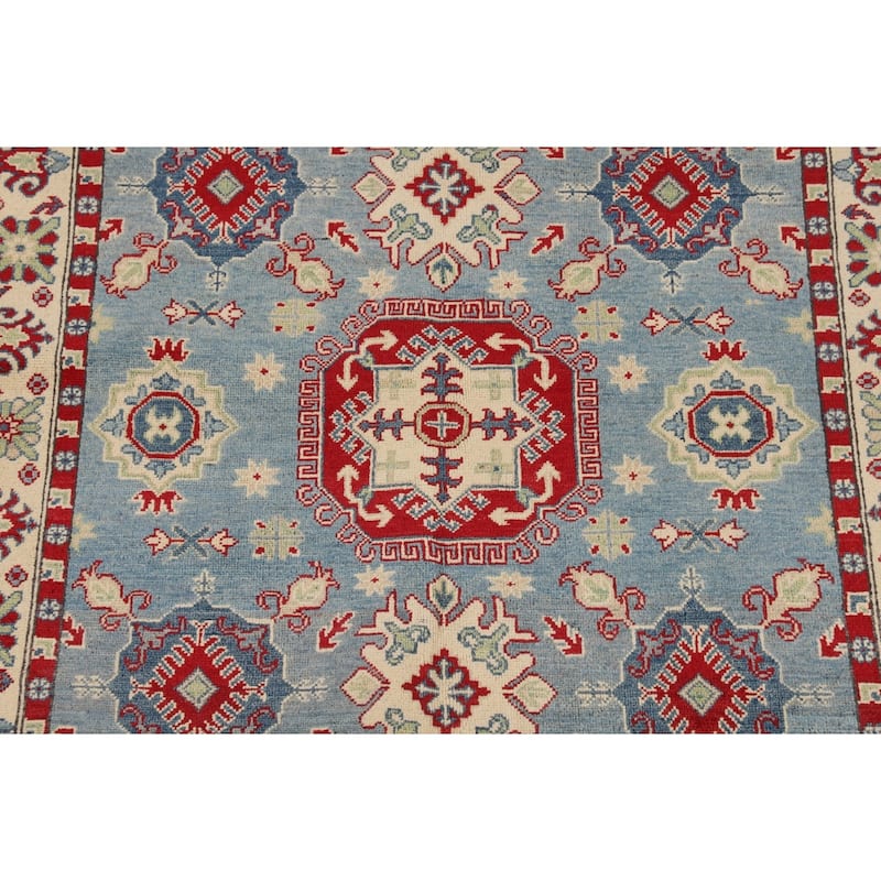 Light Blue Traditional Kazak Oriental Rug Hand-Knotted Wool Carpet - 4'9" x 6'10"