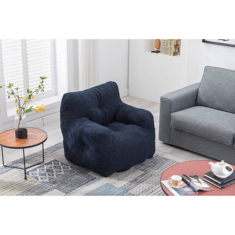 Soft Tufted foam bean bag chair with Teddy fabric - Dark Blue