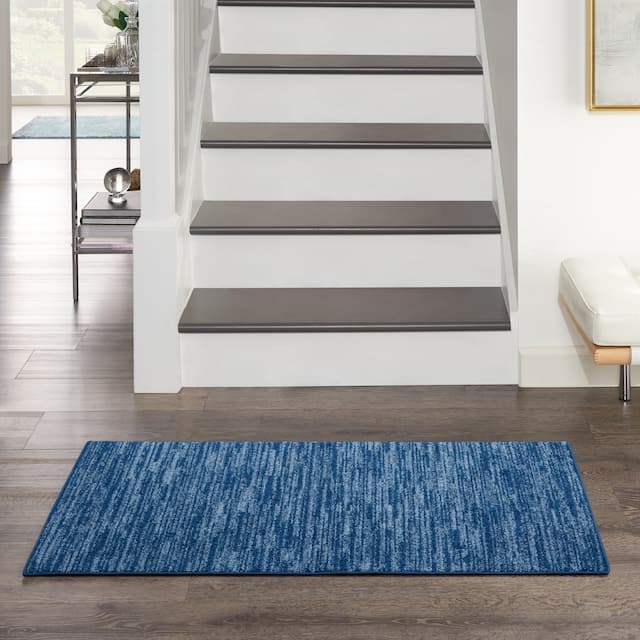 Nourison Essentials Solid Contemporary Indoor/ Outdoor Area Rug - 7' Square - Navy Blue