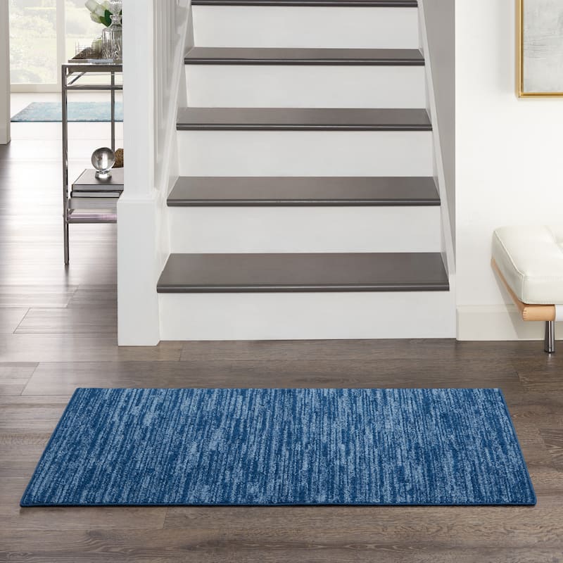 Nourison Essentials Solid Contemporary Indoor/Outdoor Area Rug - 2' x 4' Runner - Navy Blue
