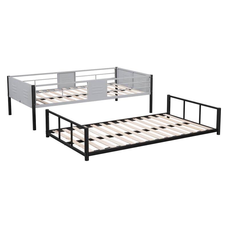 Durable Twin Over Twin Metal Bunk Bed with Guardrail and Vent Board