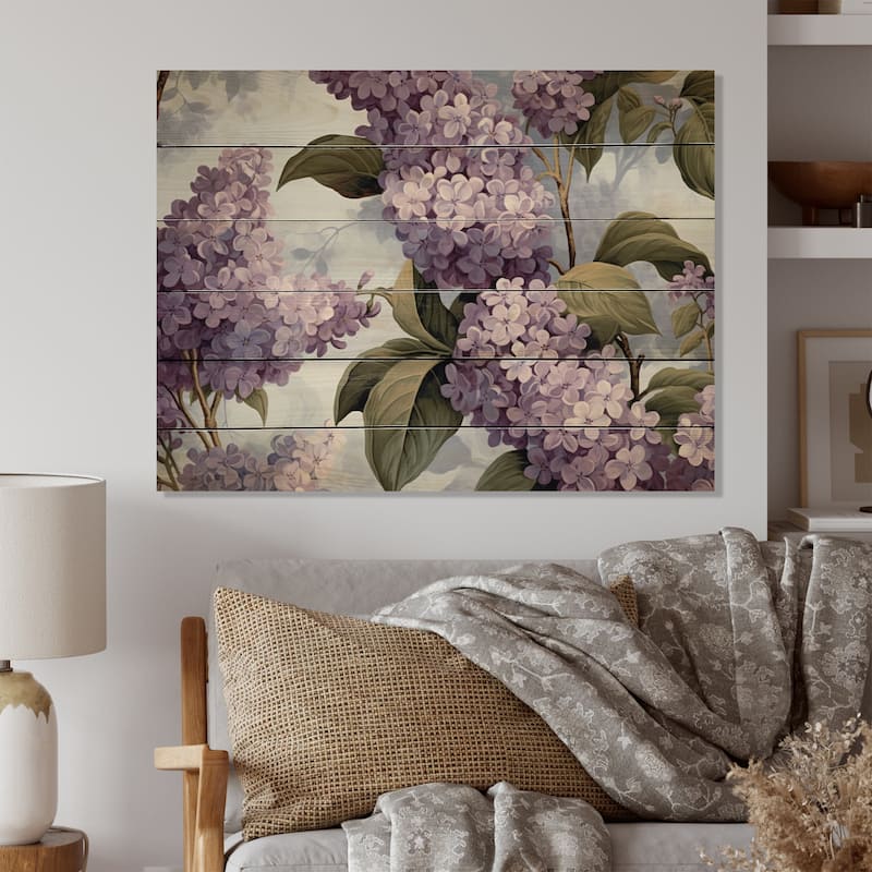 Designart "Purple Ang Grey Lilac Fragrant Blooms III" Floral Print on Natural Pine Wood