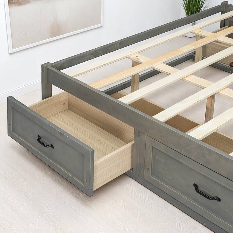 Full/Queen Platform Bed with 6 Storage Drawers, Modern Wood Frame with Slats, No Box Spring Needed