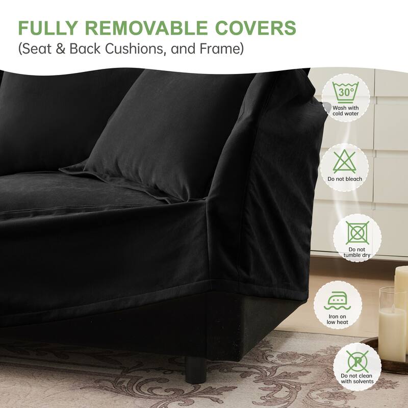Wide & Deep 4- Seat Slipcovered U-Shape Chenille Sectional Sofa Couch