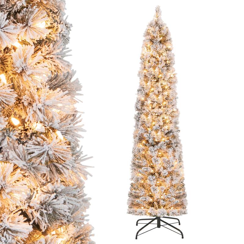 Gymax 4.5/6/7 FT Pre-Lit Artificial Christmas Tree Slim Pencil Xmas