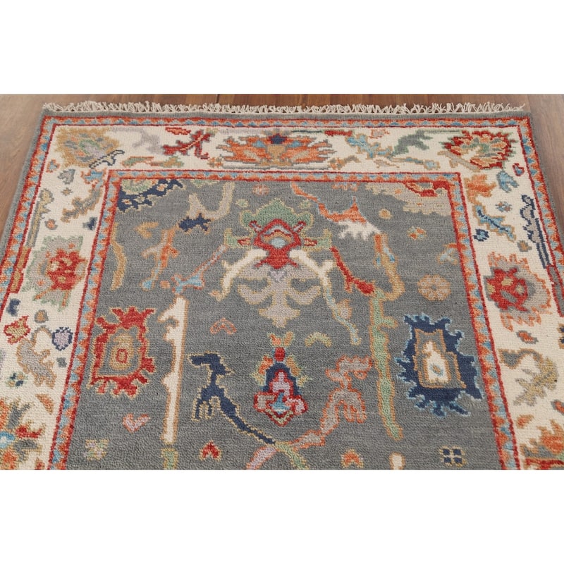 Gray Oushak Oriental Area Rug Handmade Geometric Wool Carpet - 4'0"x 6'0"