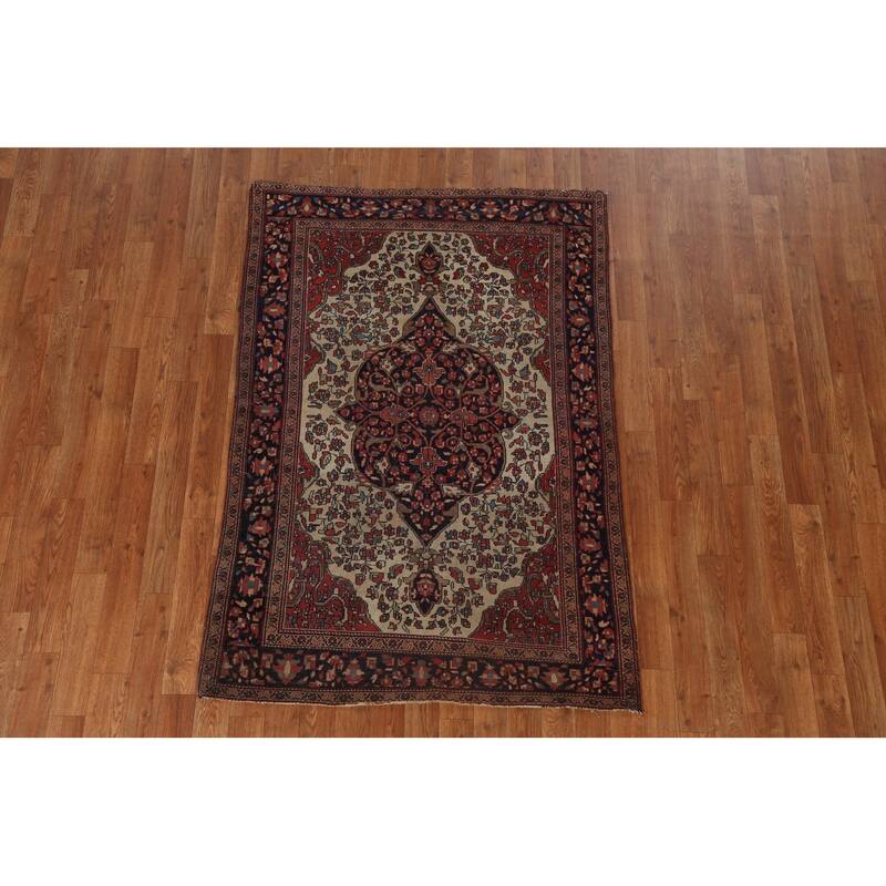 Pre-1900 Antique Sarouk Farahan Persian Rug Hand-knotted Wool Carpet - 3'6" x 5'1"