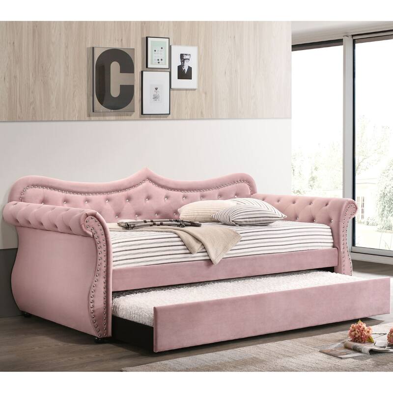 Fabric Upholstered Wooden Daybed with Trundle
