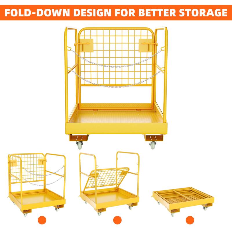 Forklift Safety Cage, 36"x36" Forklift Man Basket Foldable Forklift Work Platform with Double Chain Guardrail for Aerial Work