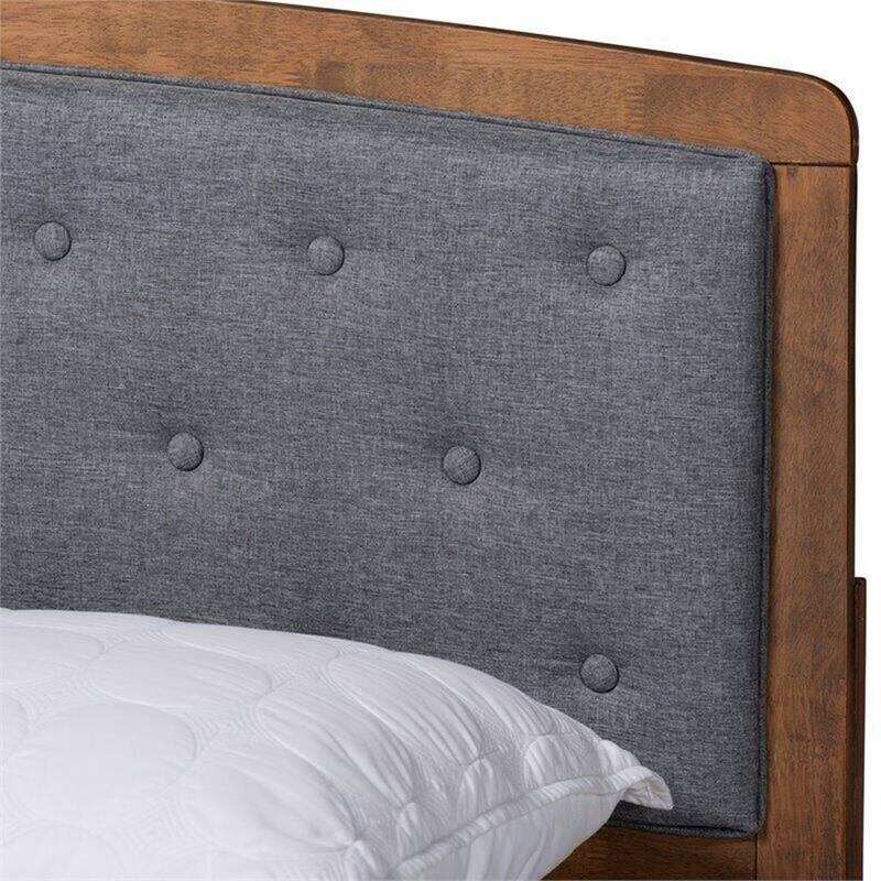 Grey and Walnut Brown Finished Wood King Size Platform Bed