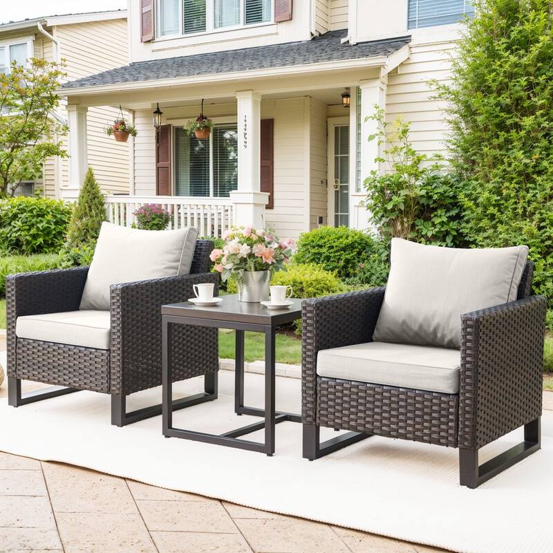 Outdoor Chairs Coffee Table Patio Chairs with Deep Seating - Brown - Beige