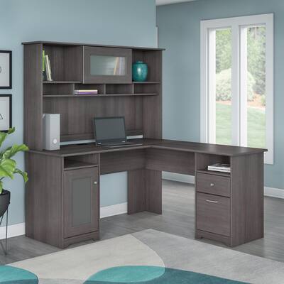 Cabot 60W L-Shaped Desk with Hutch and Storage by Bush Furniture
