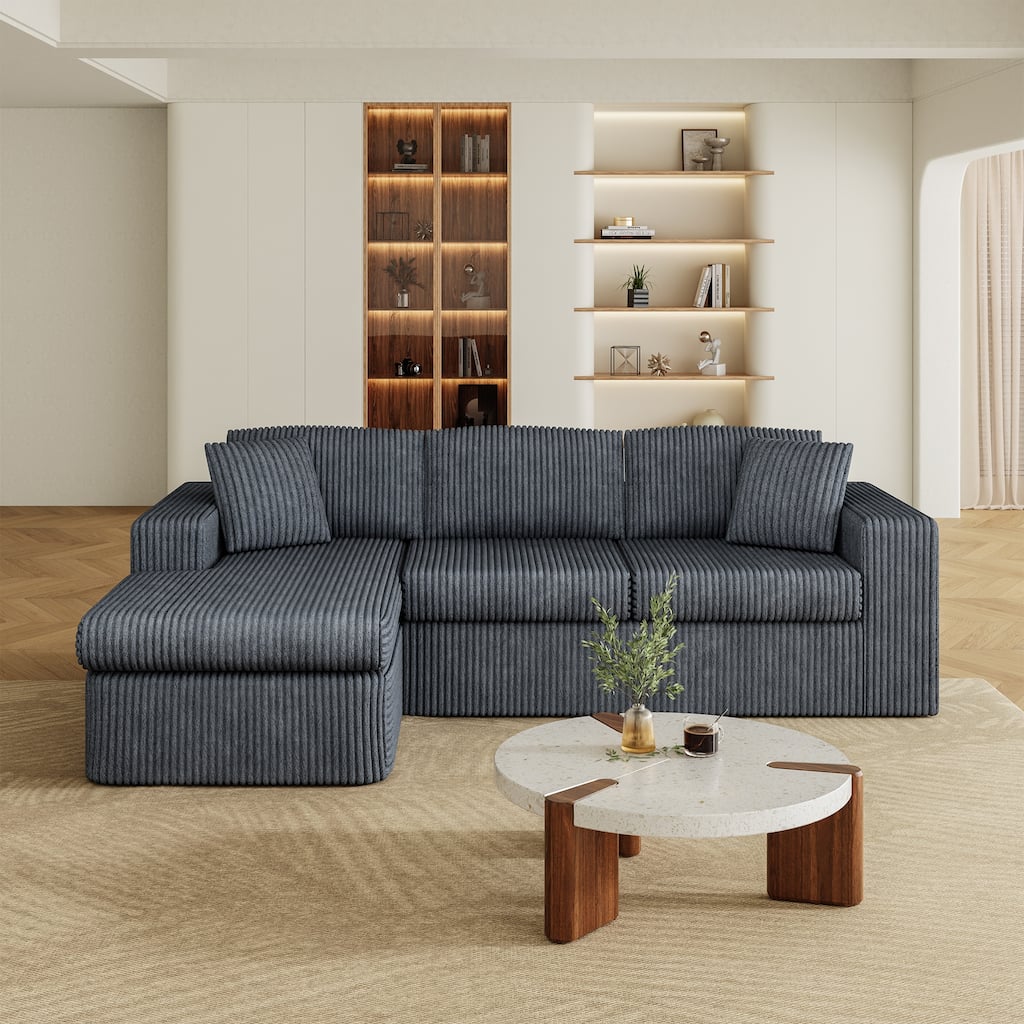 104" Corduroy Modular Compression Sectional Sofa