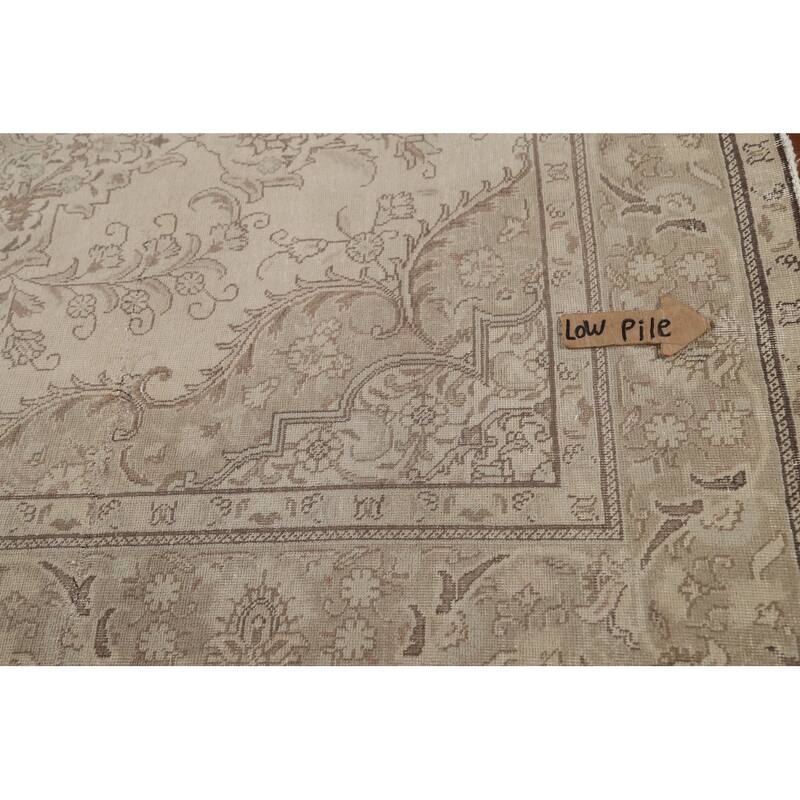 Hand Knotted Oriental 100% Wool Carpet Traditional Medallion Beige & Ivories Tabriz Area Rug - 9' 4'' X 6' 3''