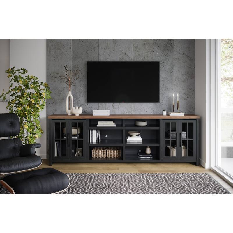Bridgevine Home Modern Farmhouse 96 inch TV Stand Console for TVs up to 100 inches, No Assembly Requried, Two-Tone Finish