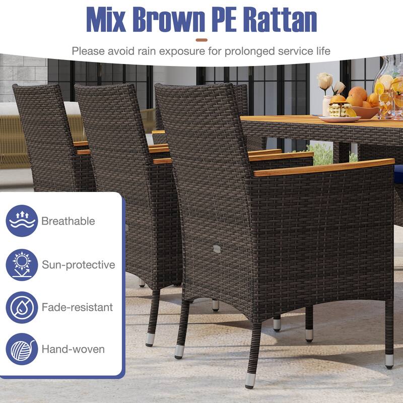 Gymax 9 Pieces Patio PE Wicker Dining Set Outdoor Acacia Wood Table &