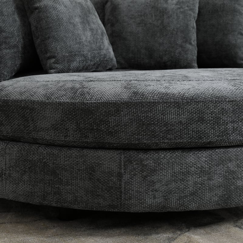 Modern Sofa Chair Round Accent Barrel Chair With 5 Pillows and Storage Ottoman