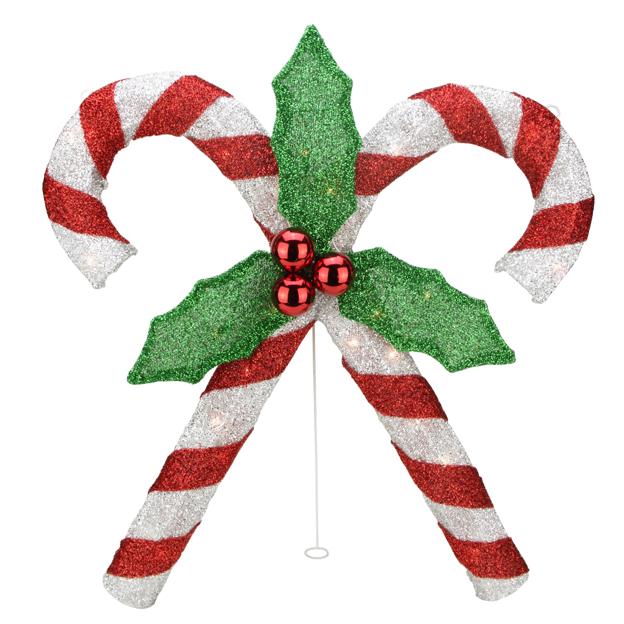 Shop 26 Red And Silver Tinsel Double Candy Cane Lighted Outdoor
