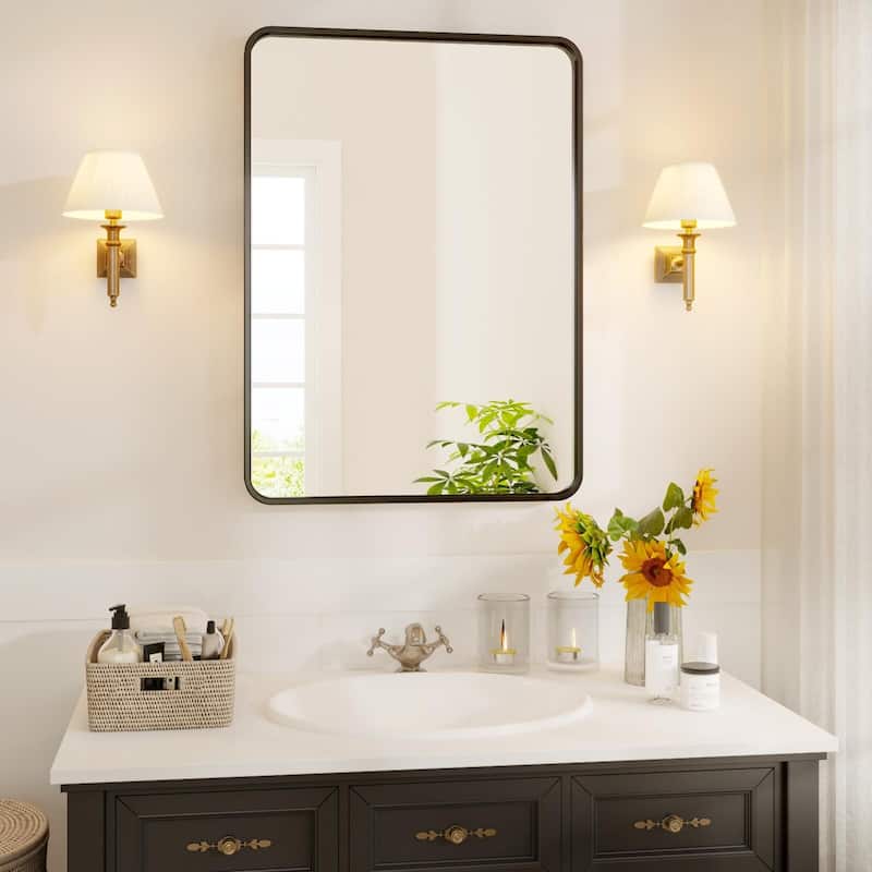 Black Metal Framed Bathroom Mirror - Black_40"*32" - Black_40"*32"