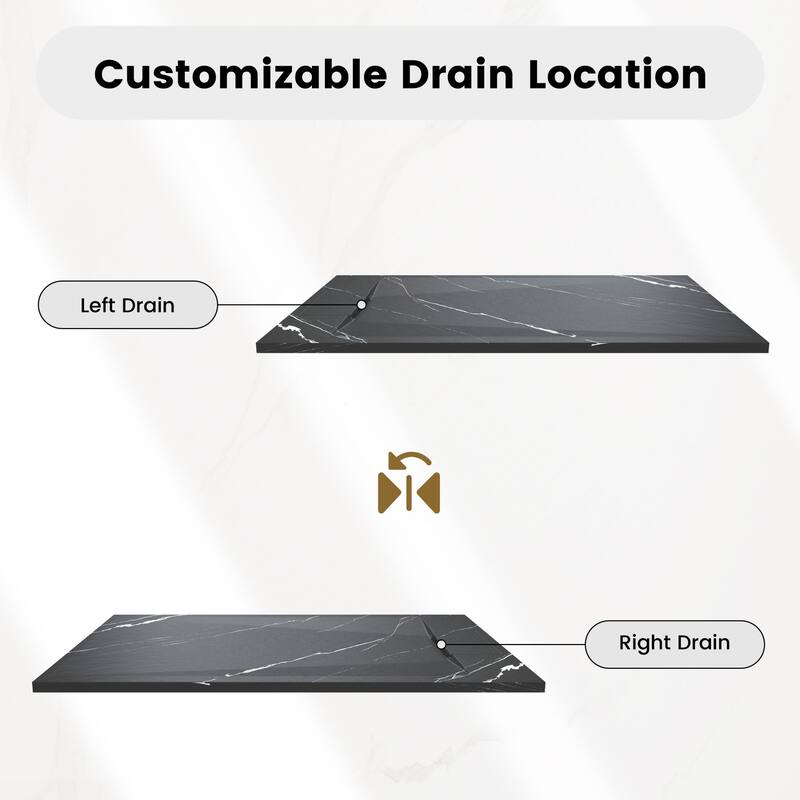 SMC Alcove Shower Pan Base with Reversible Drain, Low Profile, Wheelchair Access, Slip-Resistant, cUPC Certified