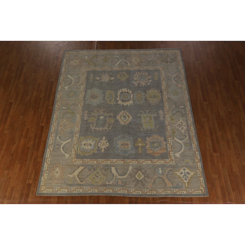 Hand Knotted Oriental 100% Wool Carpet Transitional All-Over Greys & Charcoal Oushak Area Rug - 9' 11'' X 8' 1''