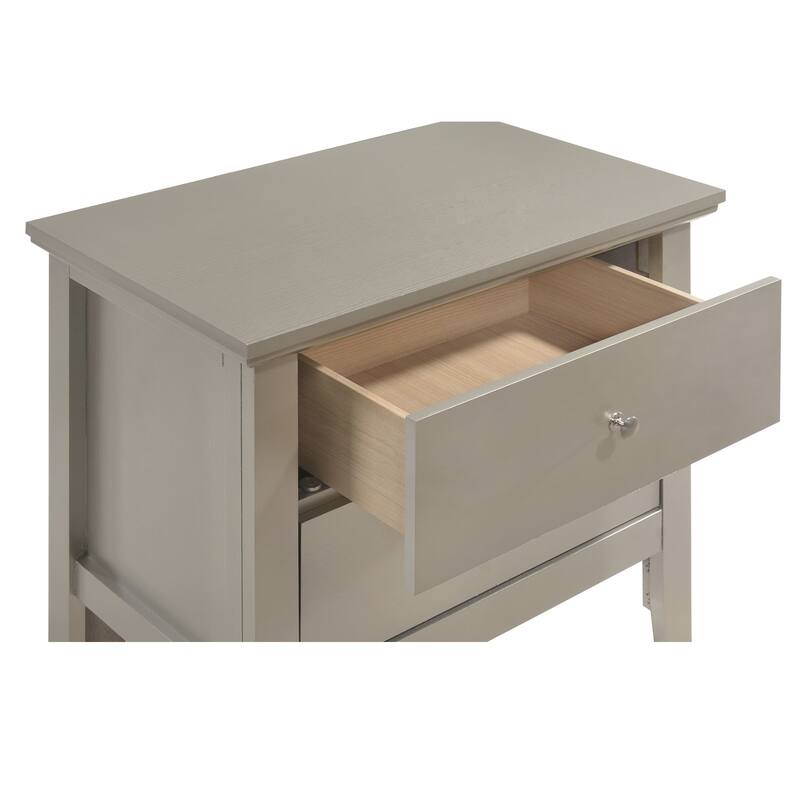 2-Drawer Wood Nightstand - 24" - Silver Champagne