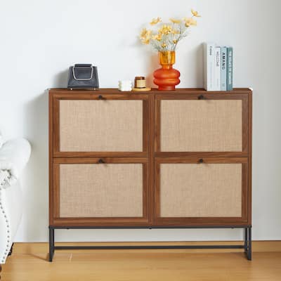 16 pairs Wooden Shoe Storage Cabinet with 4 Flip-up Drawer