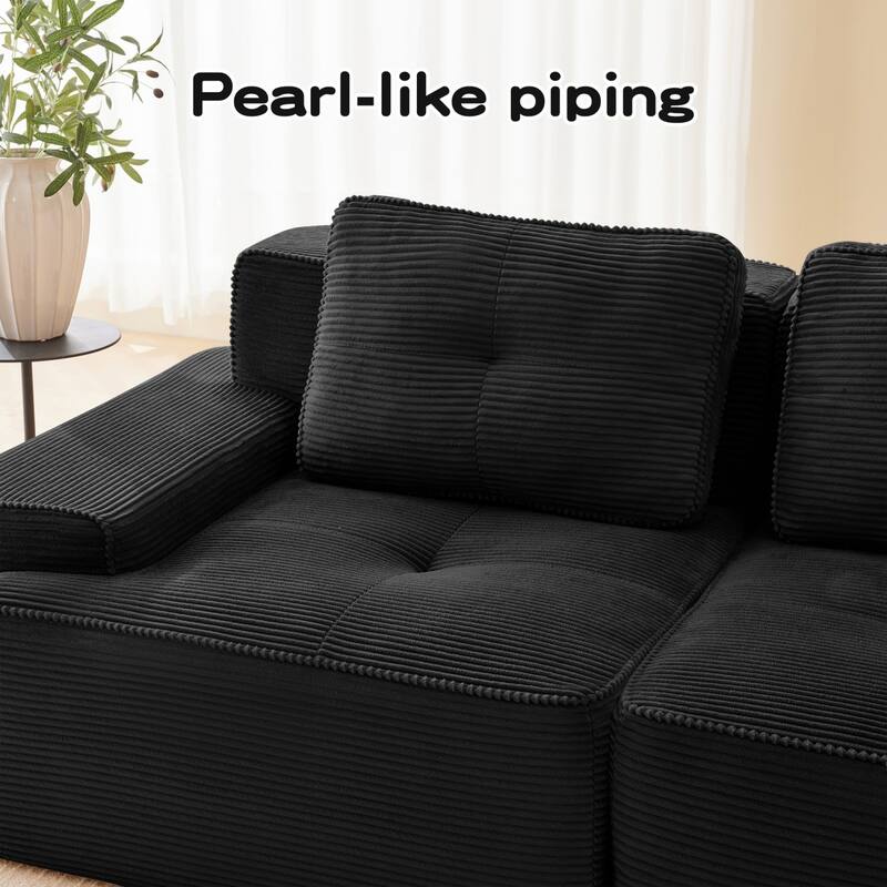 116.1" Corduroy Sectional Sofa with Movable Ottoman