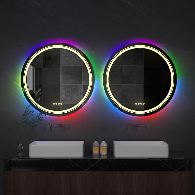 Round LED Mirror RGB Color Changing Dimmable Anti-Fog Memory Backlit