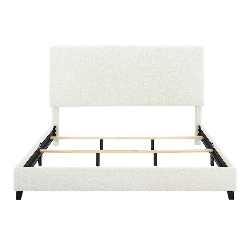 King Size Boucle Platform Bed with Upholstered Headboard and 750 lb Capacity (Box Spring Required)