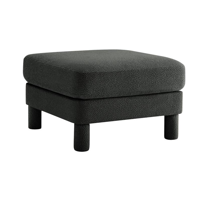 Boucle Fabric Ottoman with Wooden Legs Modern Living Room Accent
