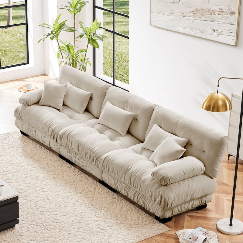 3-Seater Comfy Upholstered Deep Seat Modular Sofa Couch - Light Coffee