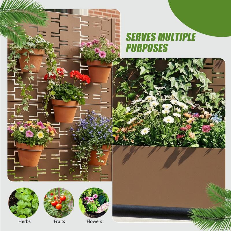 Metal Planter Box with Trellis Privacy Screen Planter Box with Lockable Wheels