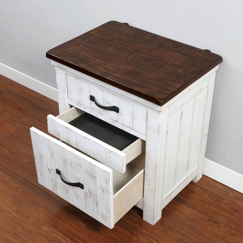 Ynez Farmhouse White Wood 2-Drawer Nightstand with USB Port by Furniture of America