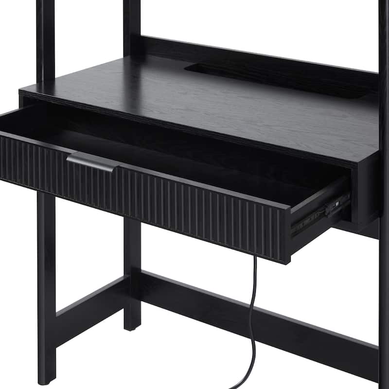 Walker Edison Reeded Desk with Hutch and Outlets