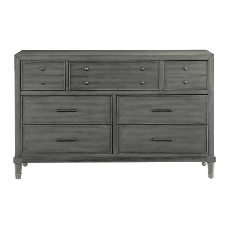 Dresser of 7 Drawers Dark Bronze Handles Wooden Bedroom Furniture - Gray - 7-drawer