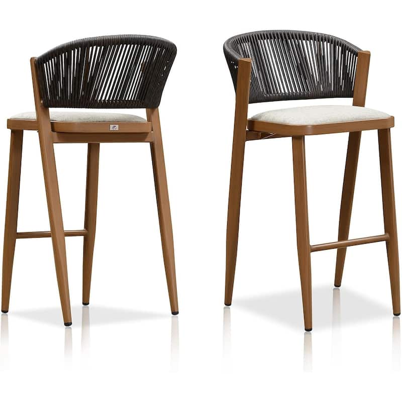 PURPLE LEAF Bar Stool Set of 2 Outdoor Rattan Bar Chair with Back Metal Bar Height Stool Wicker Barstool Dark Grey - N/A - BarHeight-cinerous Cushion