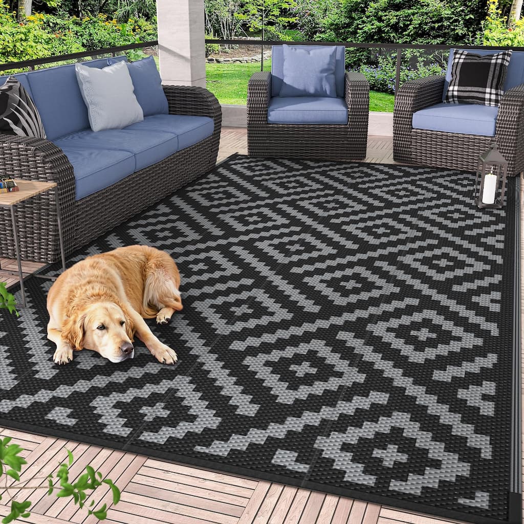 Reversible Outdoor Rug - Geometric Design - Dark Tone - 5'X8'