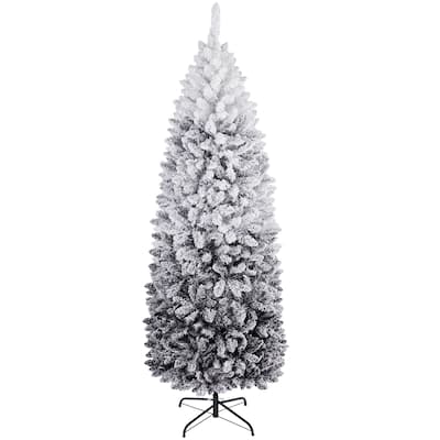 Yaheetech Pre-lit Flocked Pencil Artificial Christmas Tree