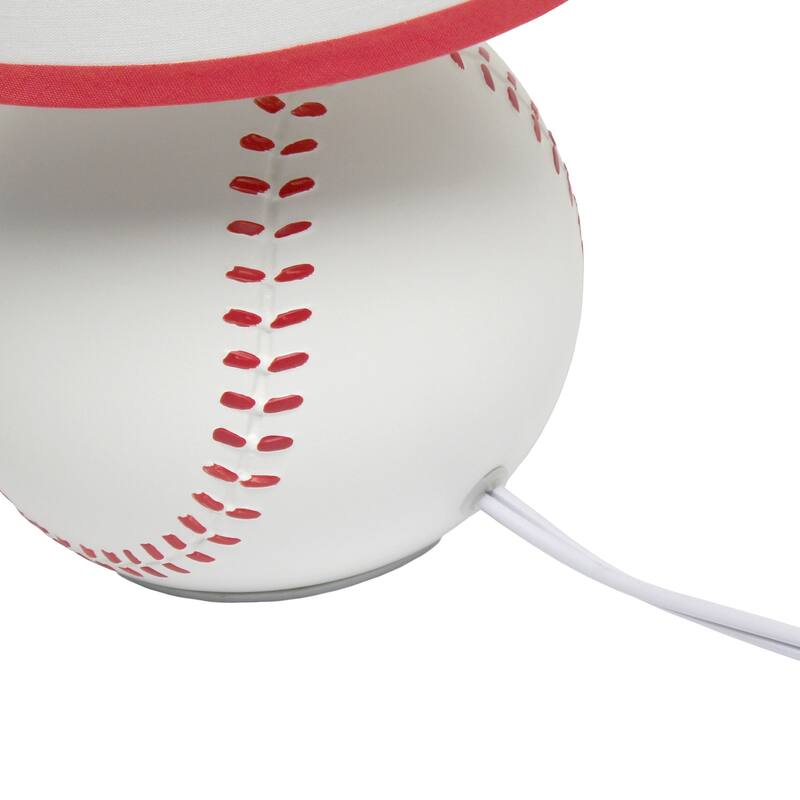 10.7 in. White and Red Finish Baseball Base Table Lamp with White Shade, Sturdy Table Lamp for Living Rooms and Bedrooms