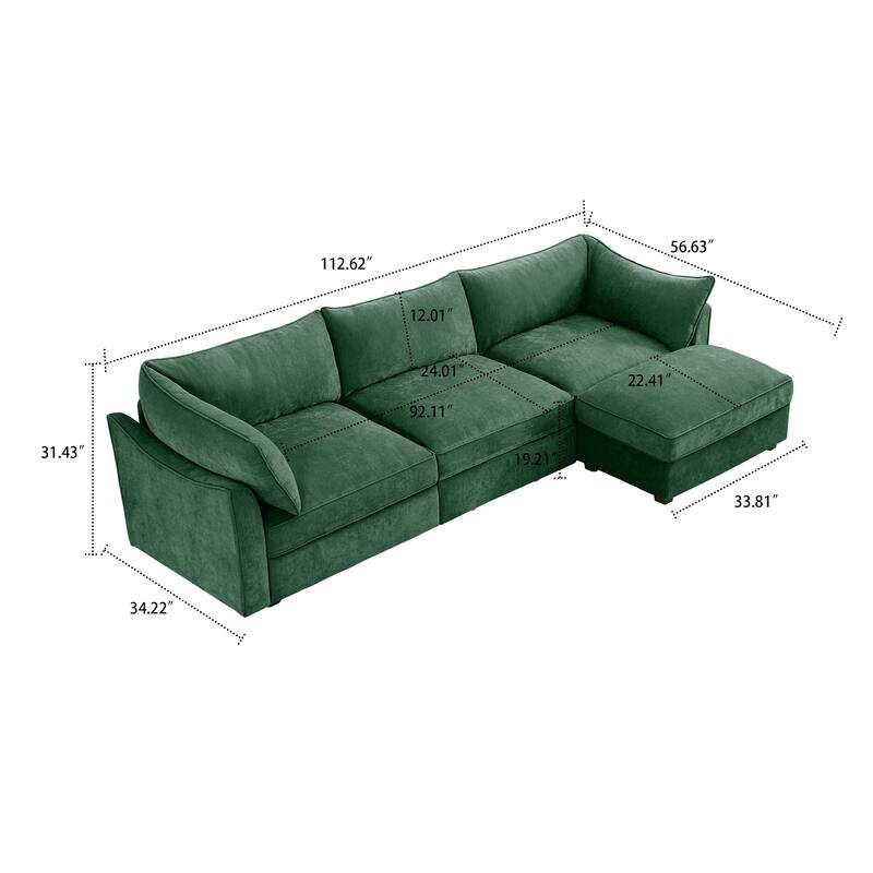 Chenille Fabric Upholstered Sectional Sofa with Under-Seat Drawers and Storage Ottoman