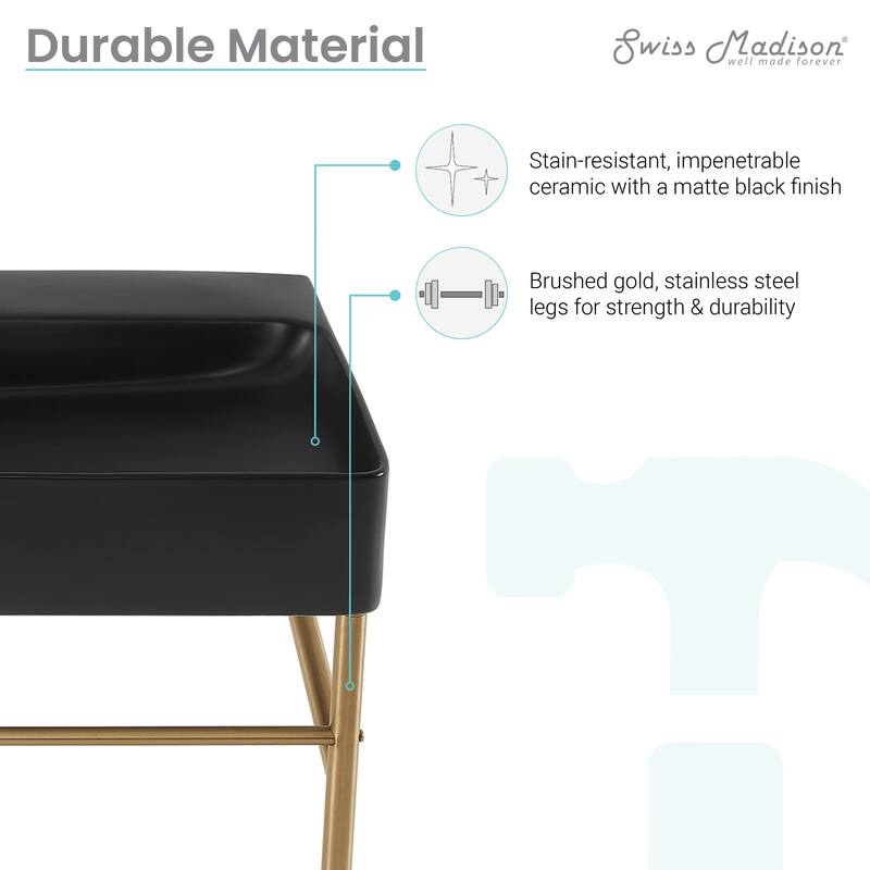 Claire 24 Ceramic Console Sink Matte Black Basin Gold Legs