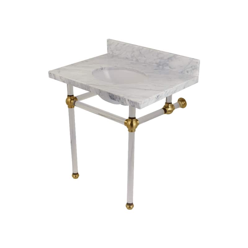 Kingston Brass Templeton 30" Oval Marble Wall Mounted Bathroom Console - Carrara Marble / Brushed Brass