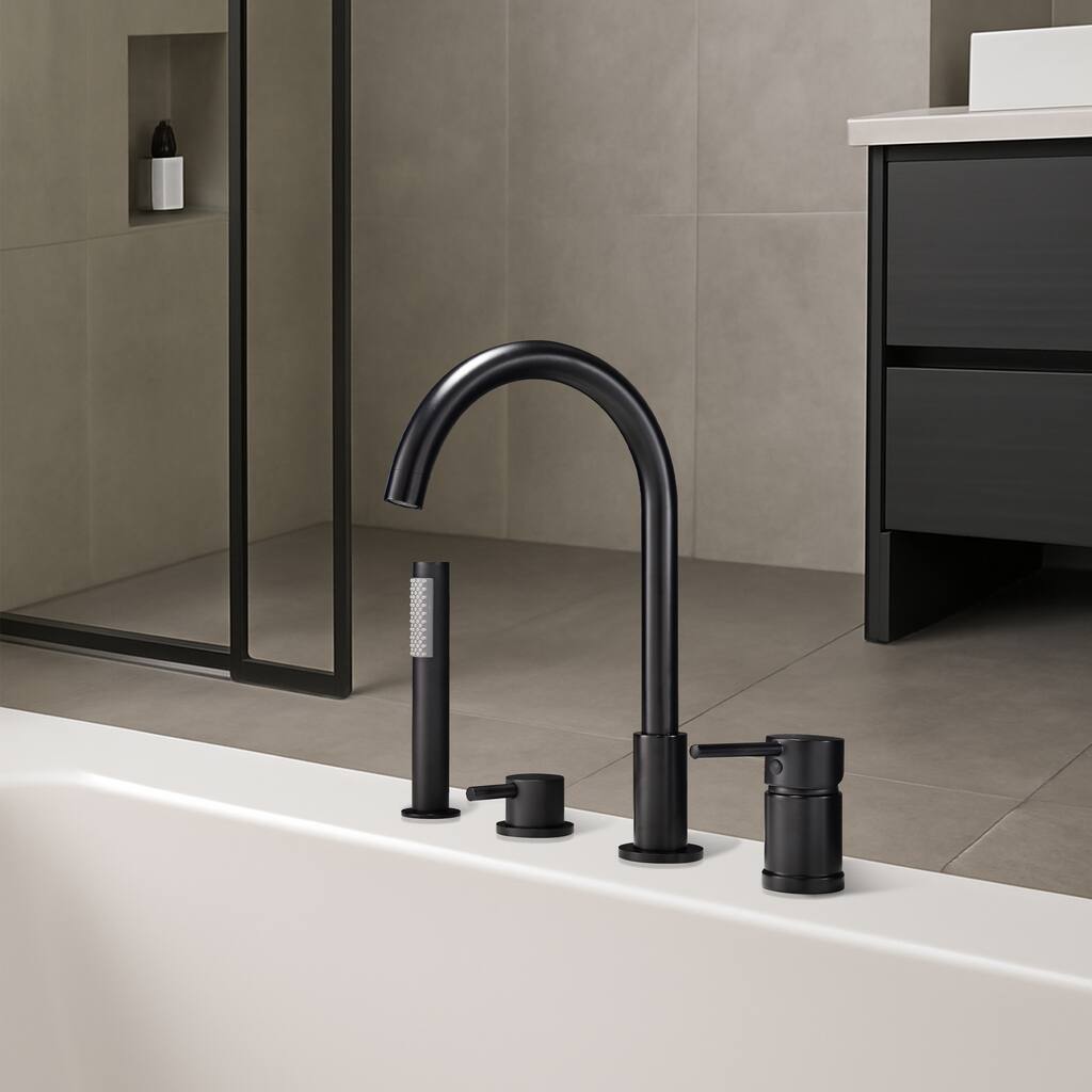 Modland Double Handle Deck Mounted Black Tub Faucet With High-pressure Handheld Shower Head