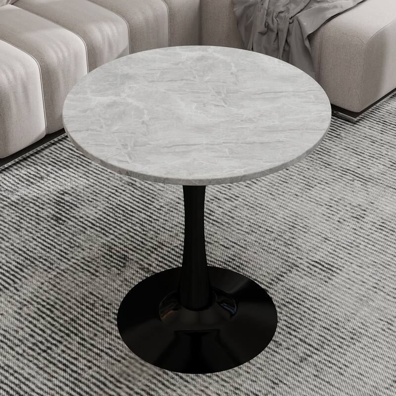 27.6" Mid-Century Modern Style Dining Table, Accommodates 2-4 People, Featuring A Round Light Gray Textured Marble Tabletop