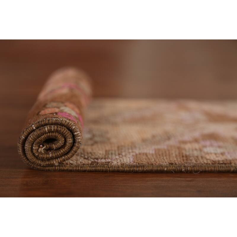 Hand Knotted Oriental 100% Wool Carpet Transitional Tribal Brown Anatolian Runner Rug - 2' 10'' X 1' 3''