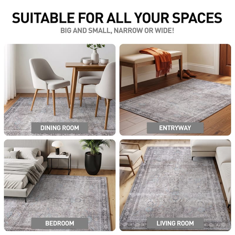 World Rug Gallery Vintage Inspired Machine Washable Non Slip Area Rug